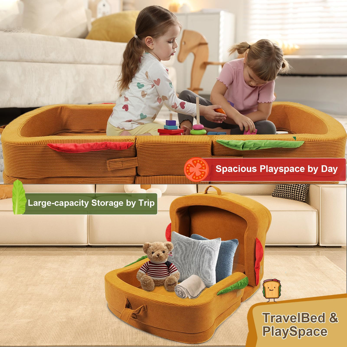 Portable Foldable Soft Foam Toddler Travel Bed with Safety Rail N111230