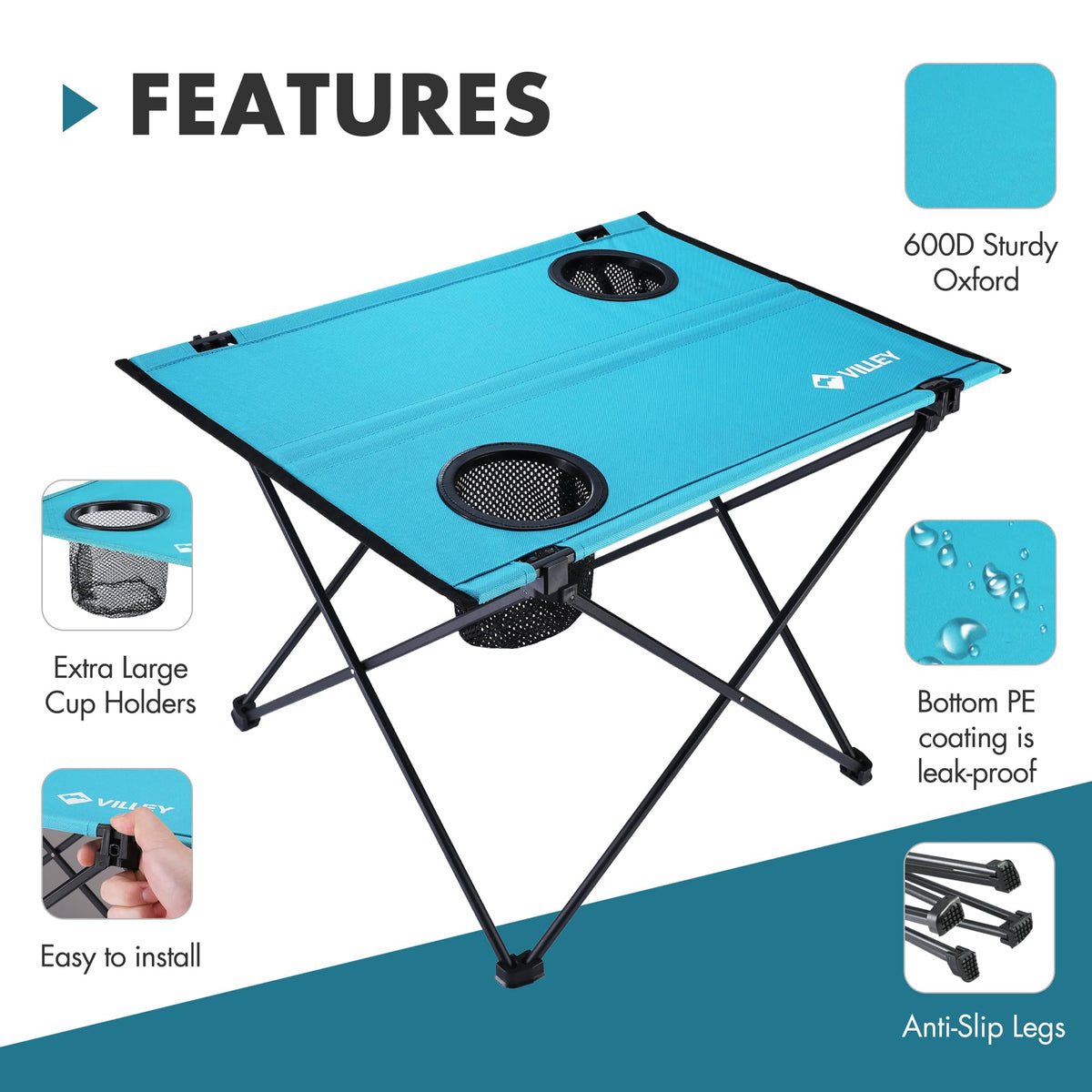 Folding Camping Table with 2 Cup Holders R145