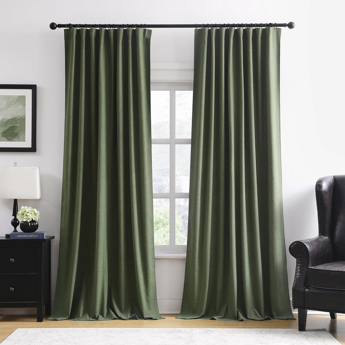 Dark Olive Green 96 Inch Blackout Curtains 2 Panels Set J18672