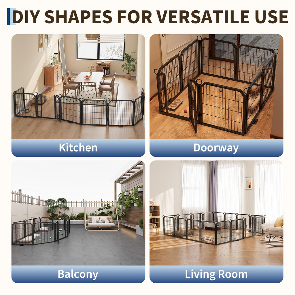 24 Inch 8 Panels Metal Dog Playpen with Door & Stakes A52911