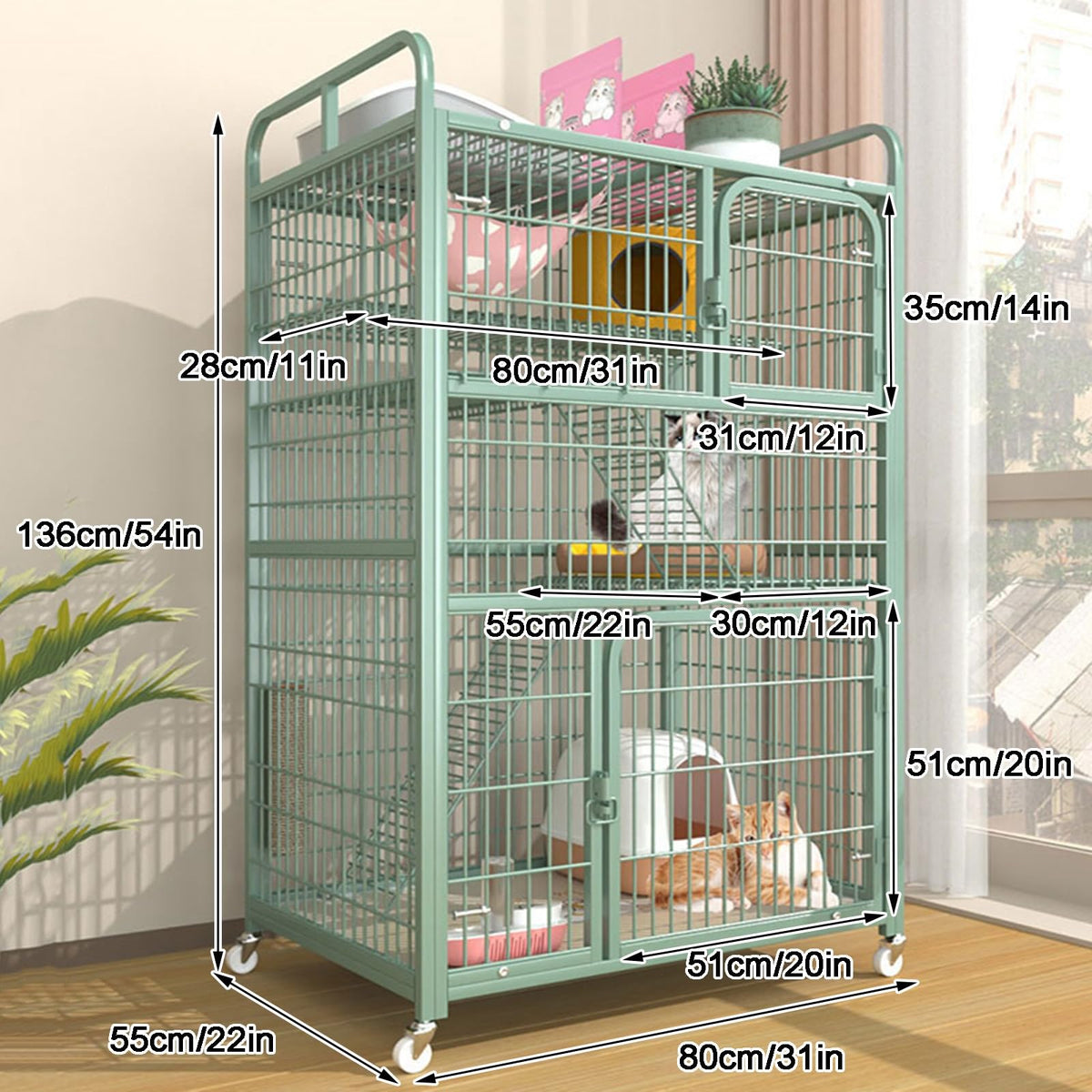 4-Tier Metal Wire Cat Cage with Wheels C603692