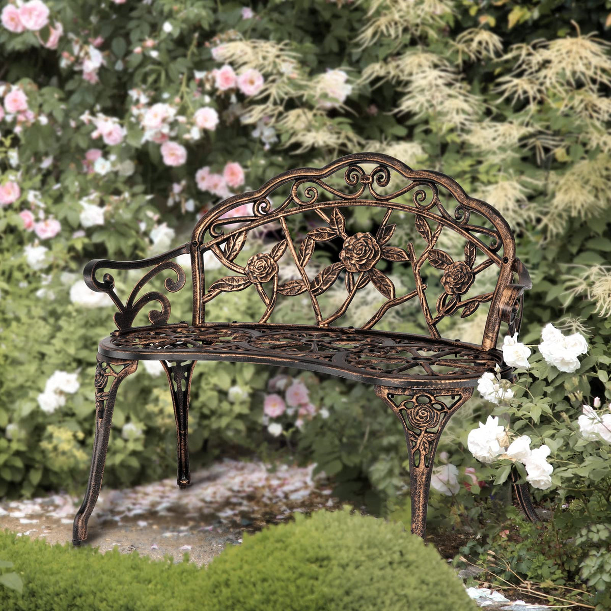38.5" Metal Rose Bench J836552