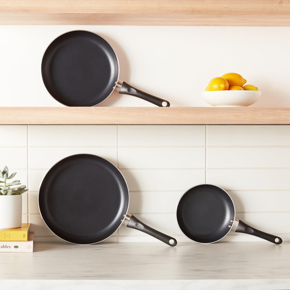 Ceramic Nonstick Frying Pan Set, 3-Piece, Black K907