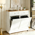 20 Gallon Wooden Tilt-Out Trash Can Cabinet with 2 Drawers, White E767