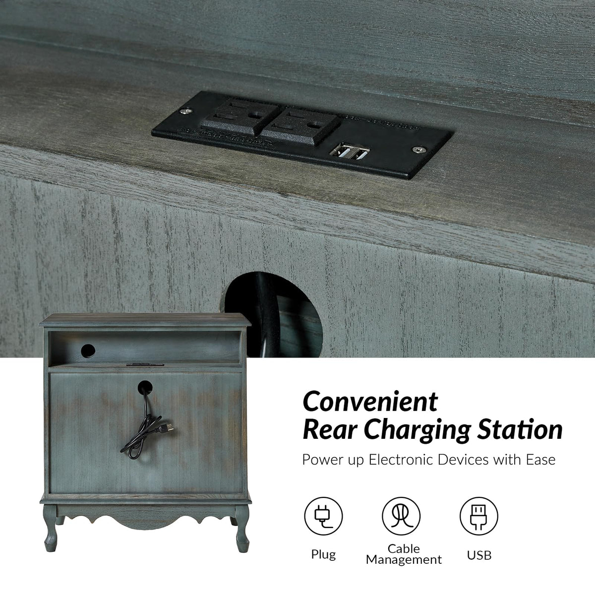 Blue 3-Drawer Nightstand with Charging Station W18264