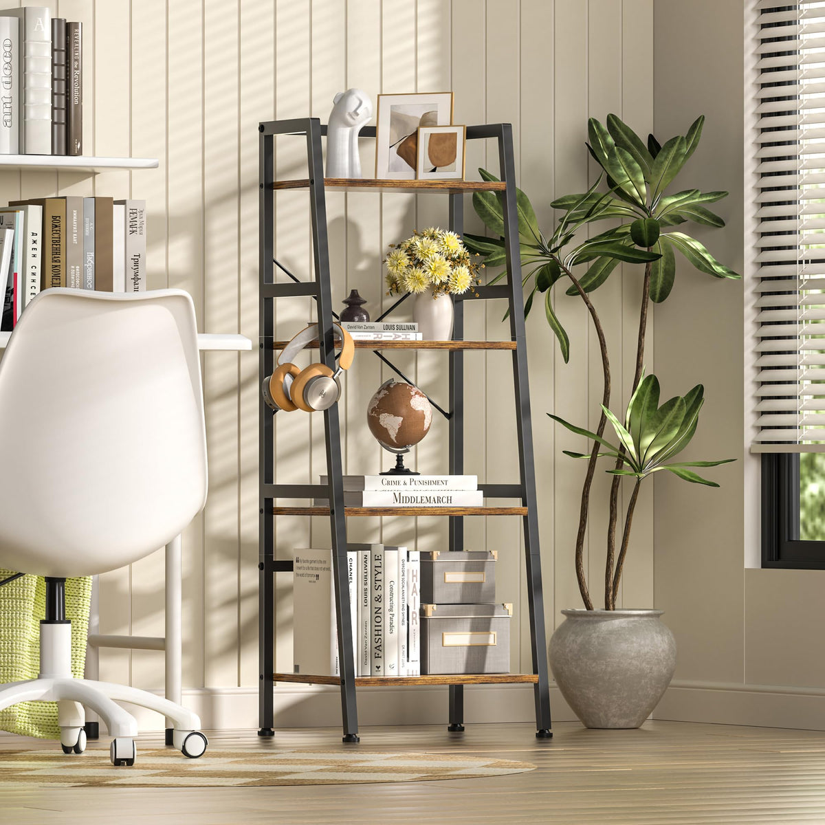 4-Tier Industrial Bookshelf with Steel Frame S366