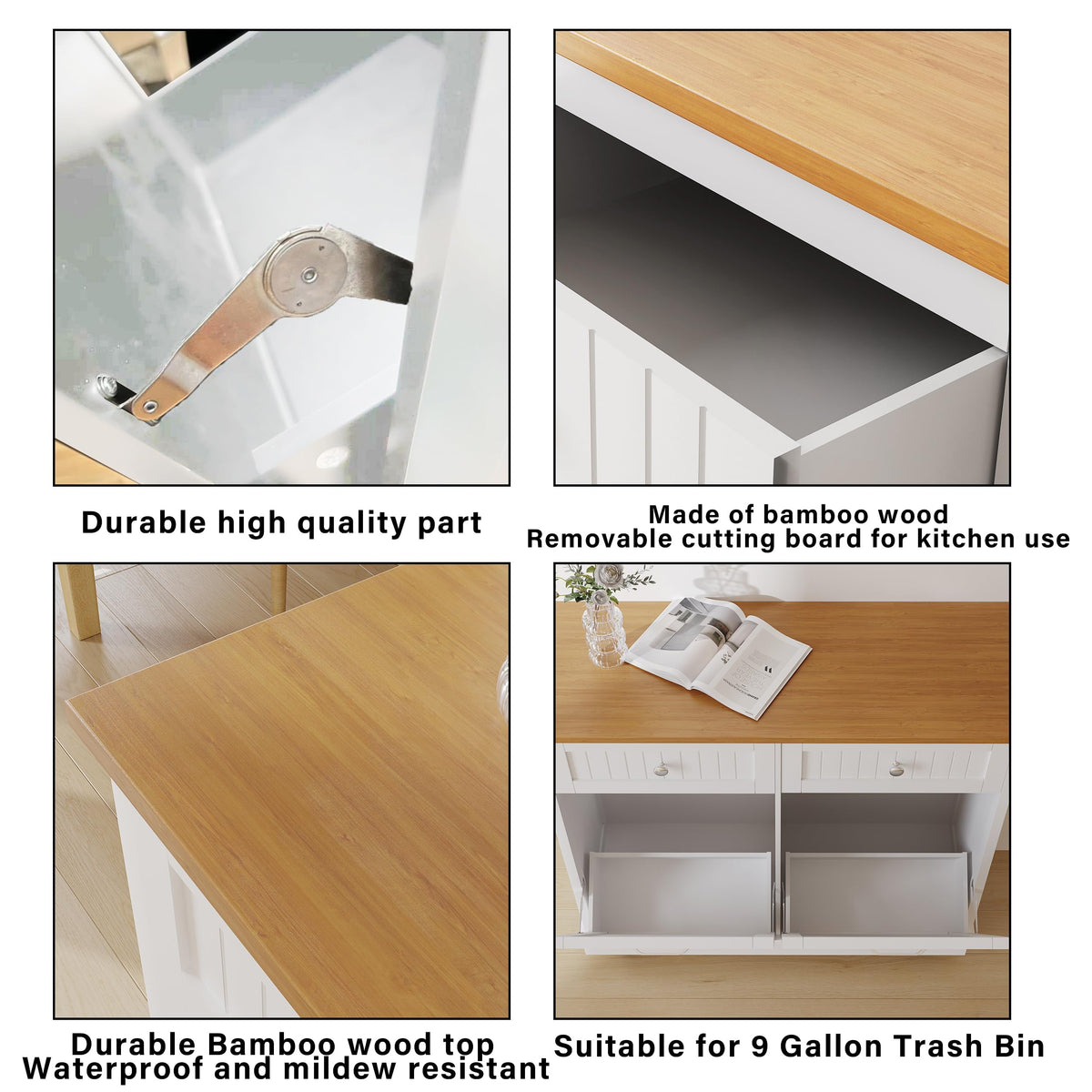 20 Gallon Wooden Tilt-Out Trash Can Cabinet with 2 Drawers, White E767