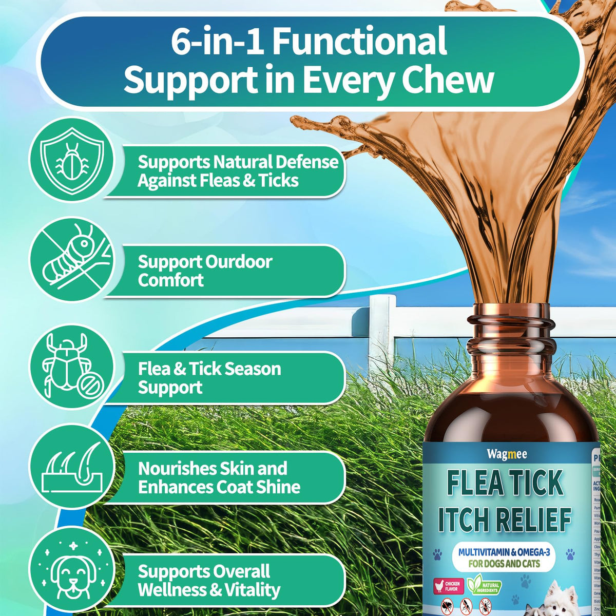 Natural Oral Flea and Tick Drops with Multivitamin for Pets H454903