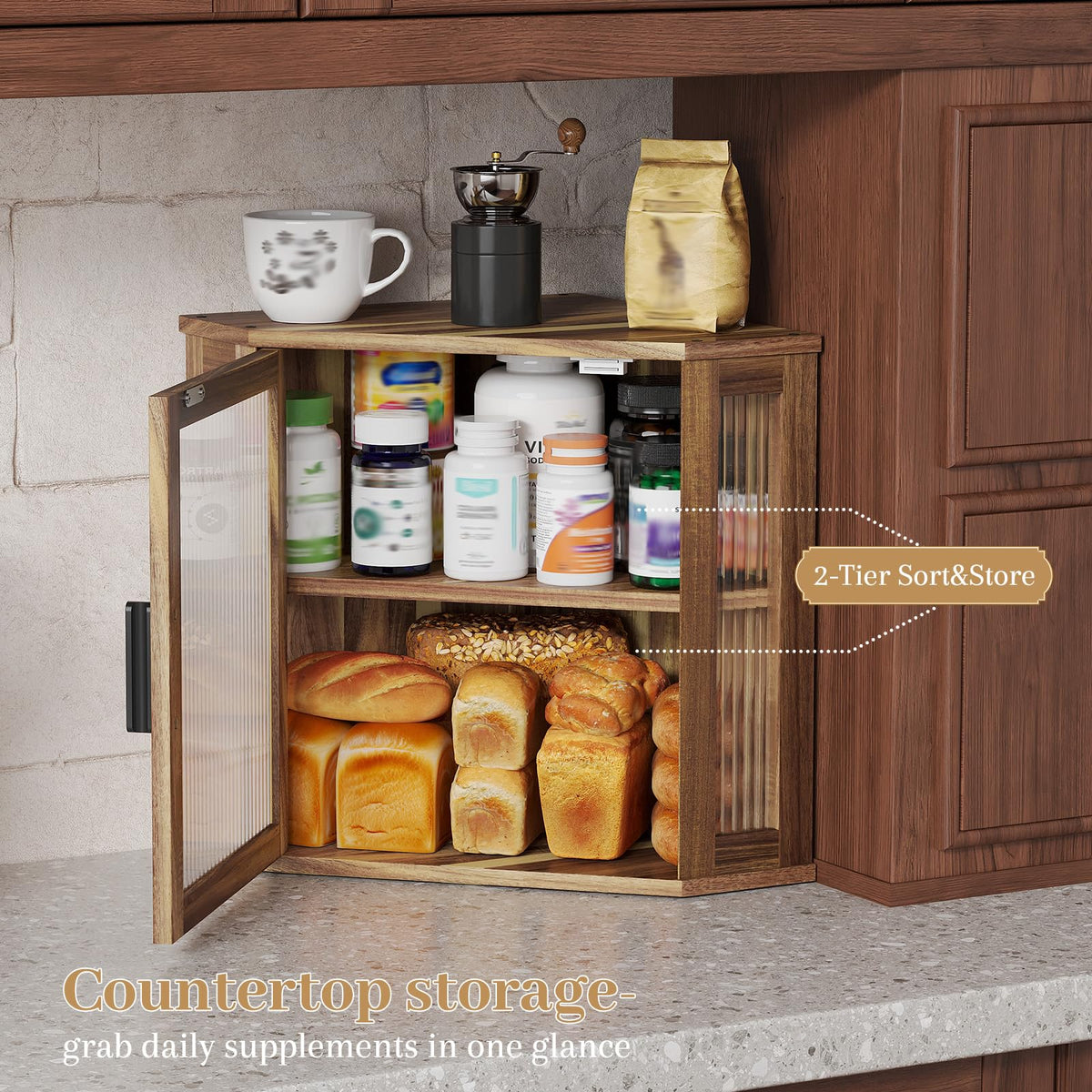 Acacia Wood Corner Bread Box R35072