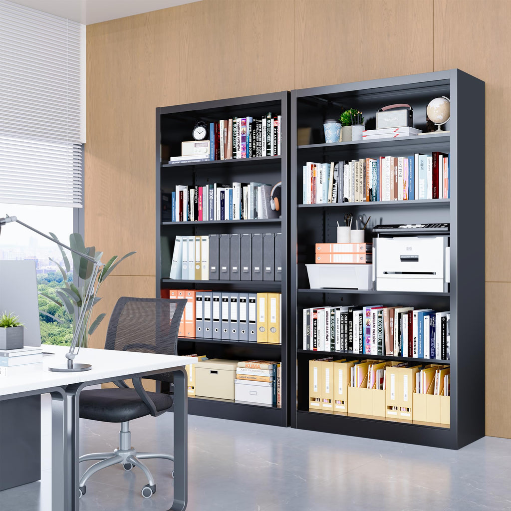 5 Tier Black Metal Bookcase with Adjustable Shelves X631884
