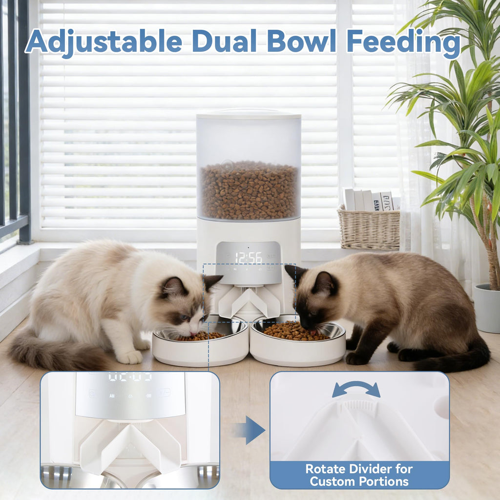 Automatic Cat Feeder for 2 Cats, 6L White C7508