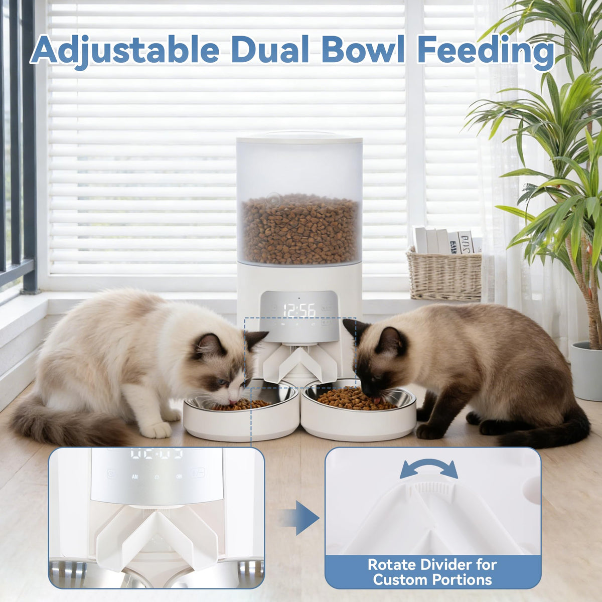 Automatic Cat Feeder for 2 Cats, 6L White C7508