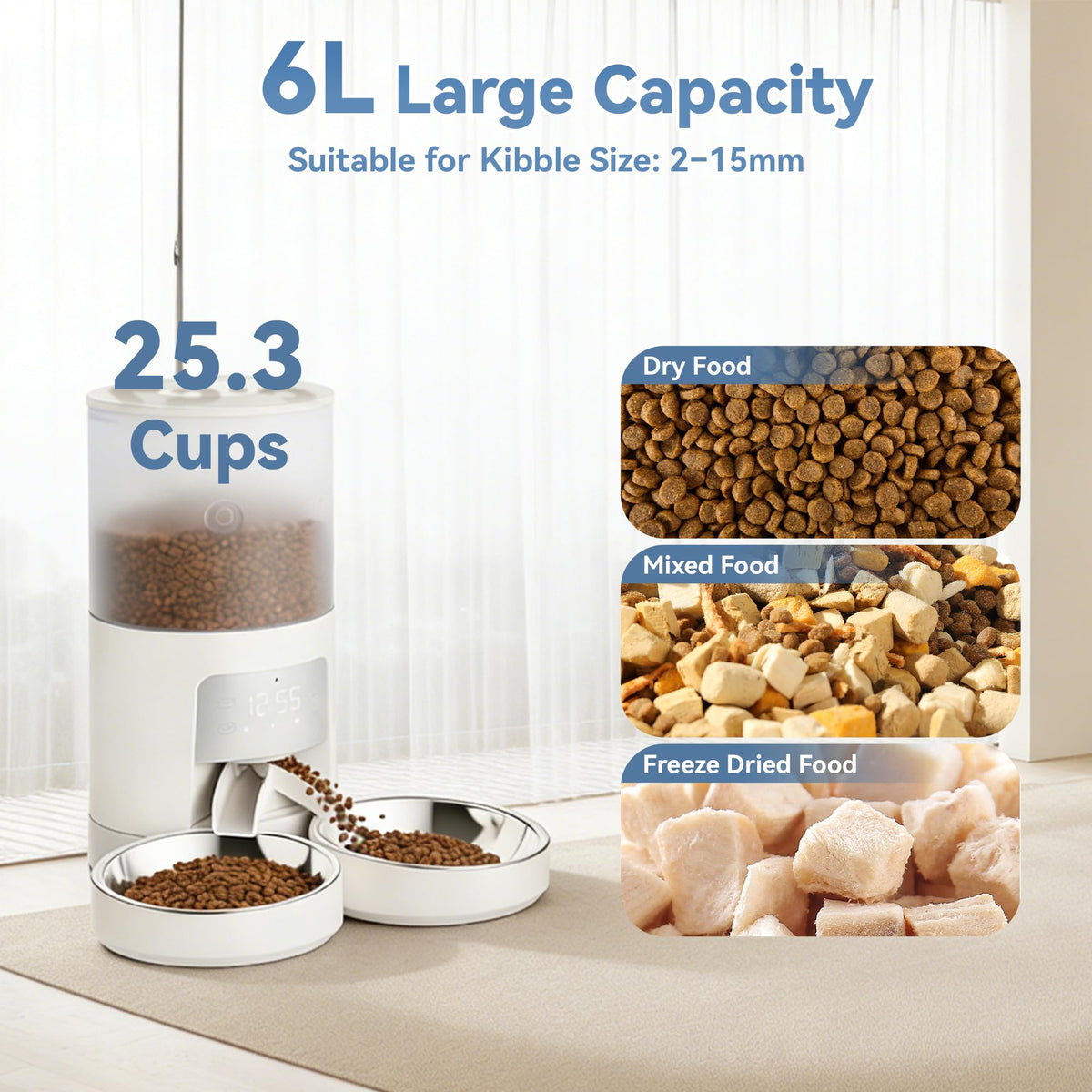 Automatic Cat Feeder for 2 Cats, 6L White C7508