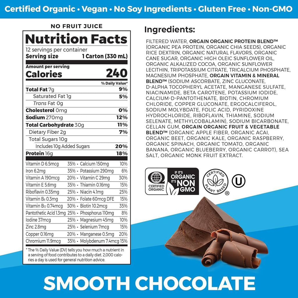 Organic Vegan Protein Shake Smooth Chocolate & Vanilla Bean 16g 11 Fl Oz P44790