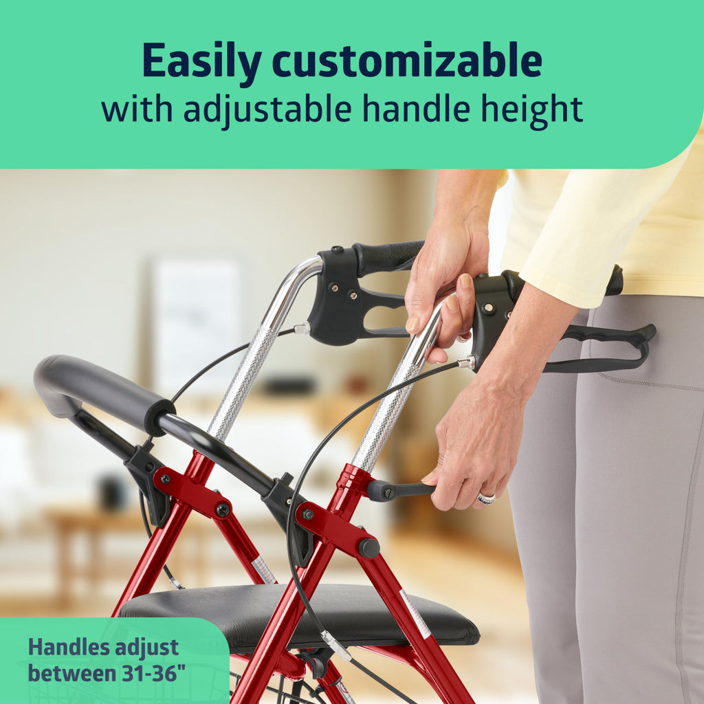 Steel Rollator Walker with 8 Inch Wheels, Red P826093