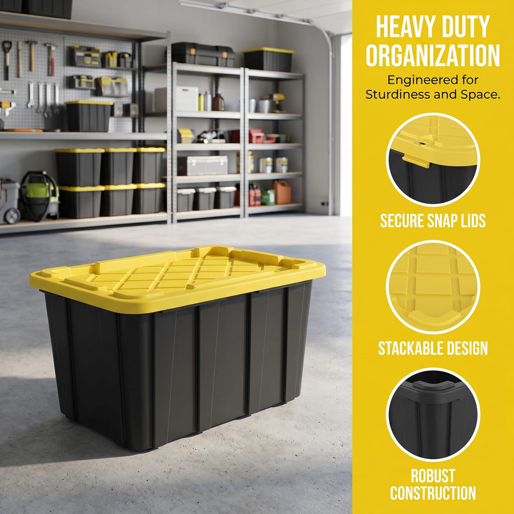 6 Pack 27 Gallon Heavy Duty Plastic Storage Bins with Lids J77187