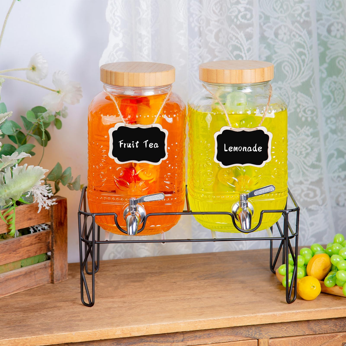 2-Pack 1 Gallon Glass Drink Dispensers with Spigot Q167258