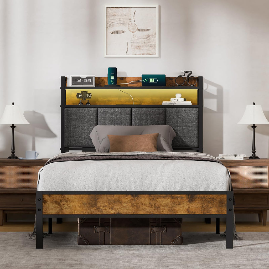 Twin Bed Frame with Upholstered Headboard Z5873