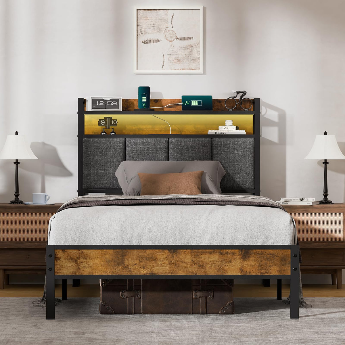Twin Bed Frame with Upholstered Headboard Z5873