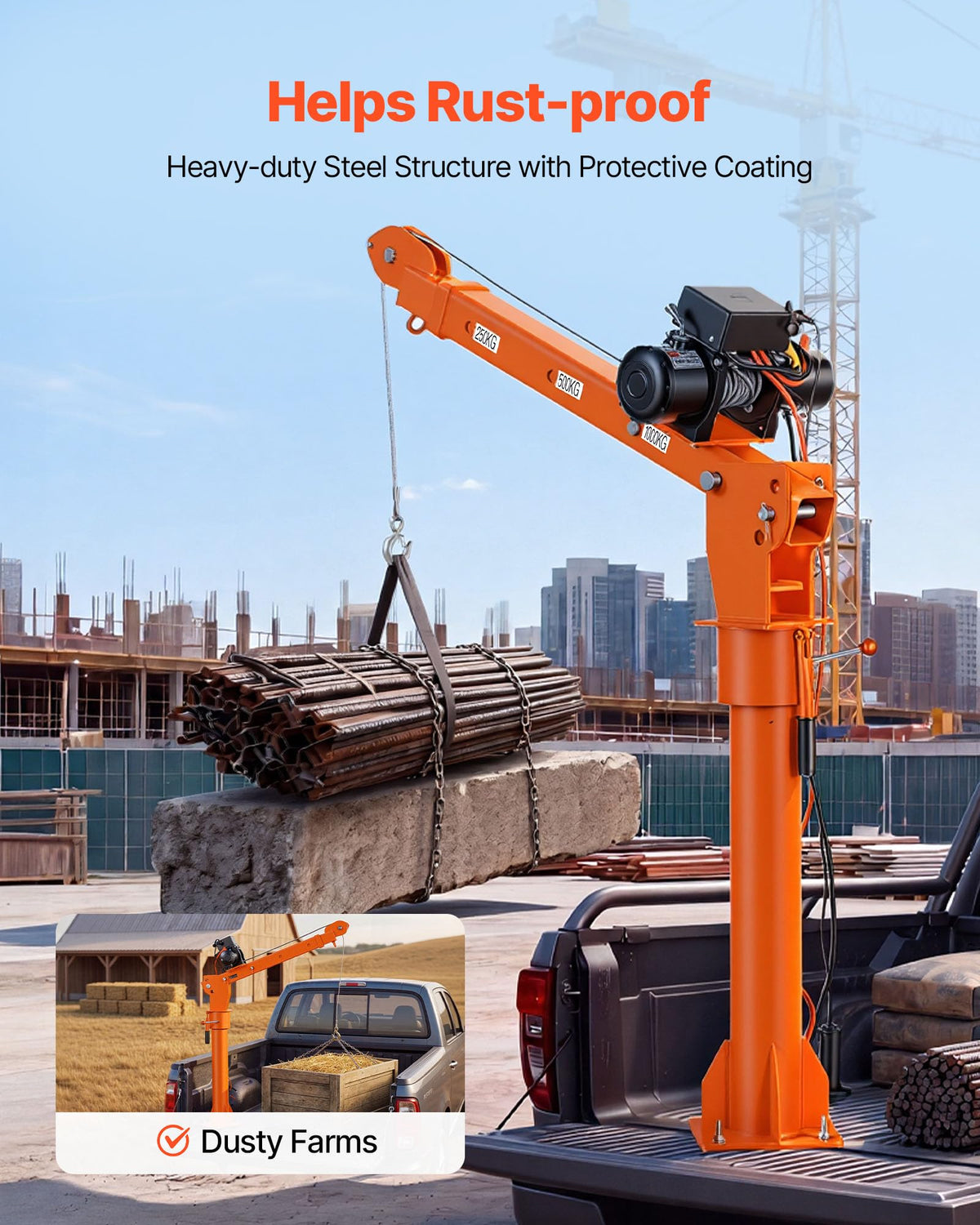 Electric Truck Crane with 12V Electric Winch and 360° Rotating Telescopic Boom G12191