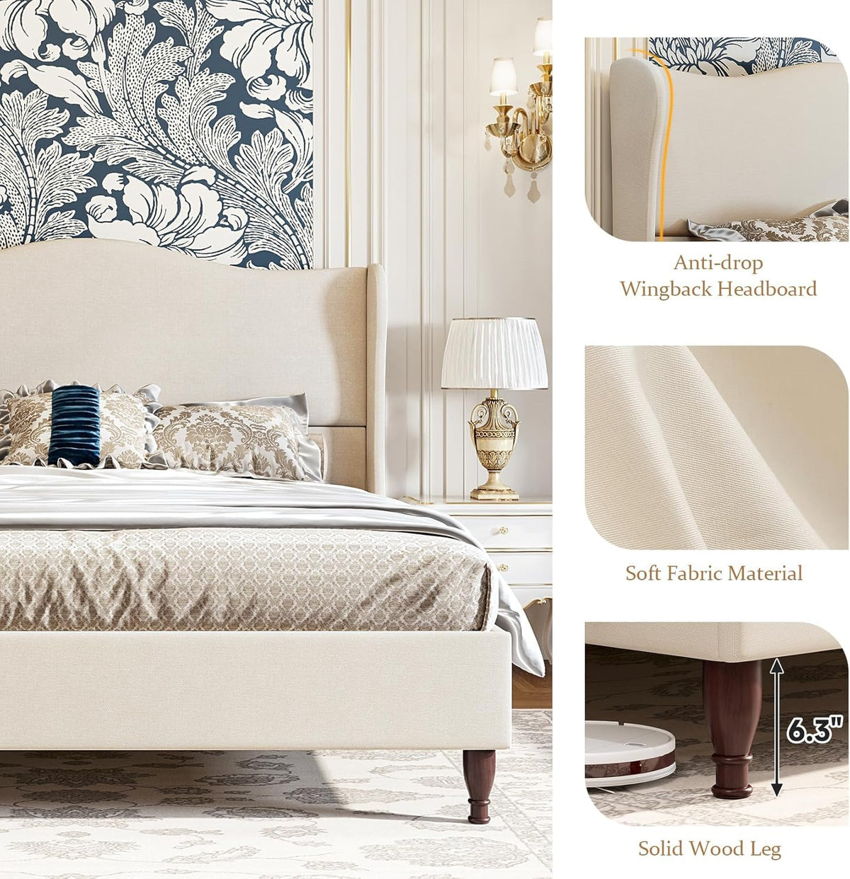 King Size Upholstered Platform Bed with Tall Headboard I11653