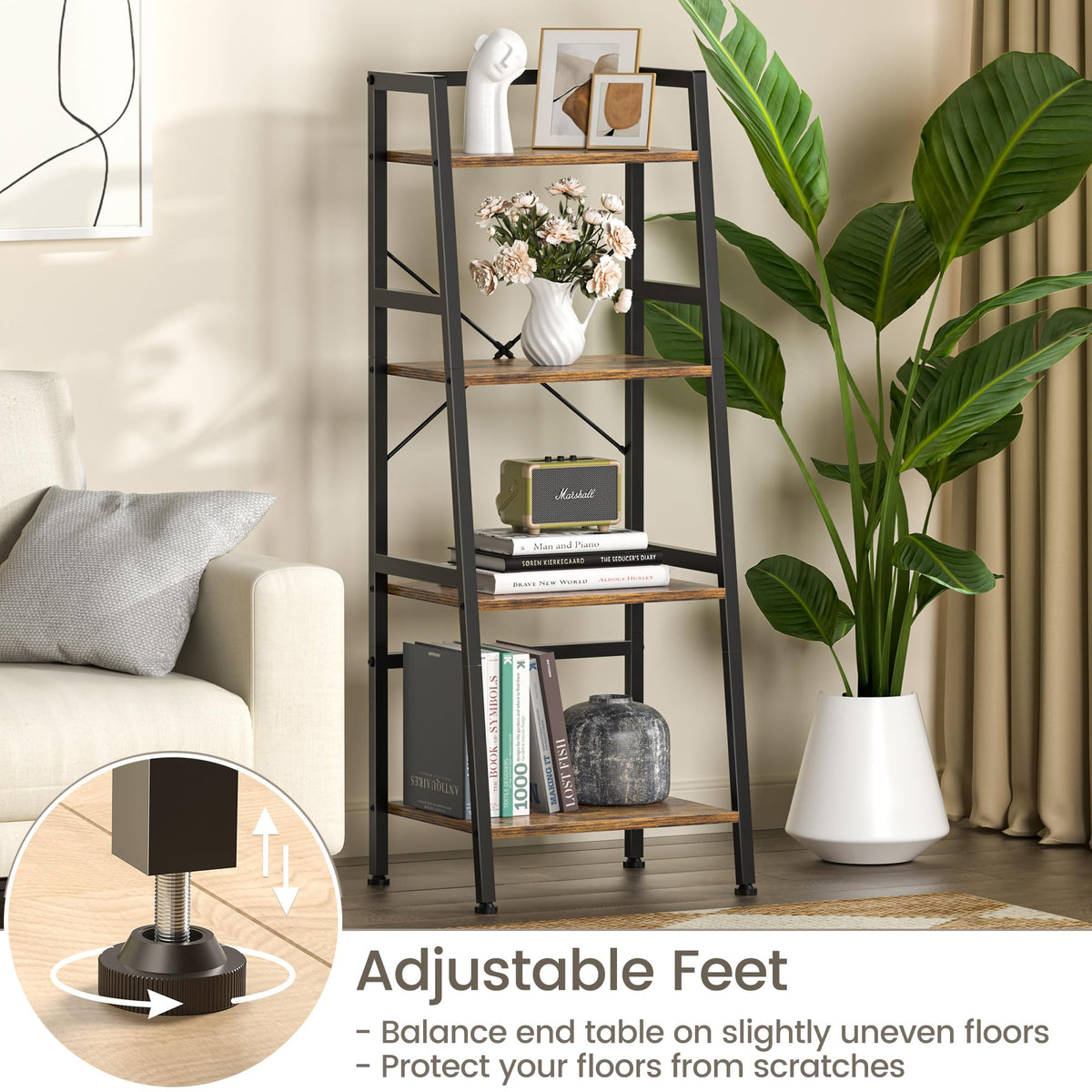 4-Tier Industrial Bookshelf with Steel Frame S366