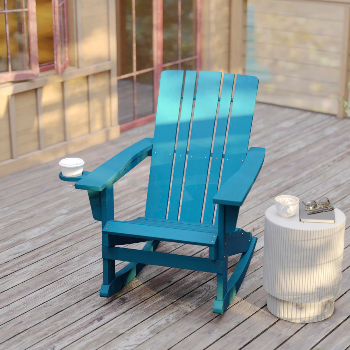 Blue Weather Resistant Poly Resin Adirondack Rocking Chair M2075