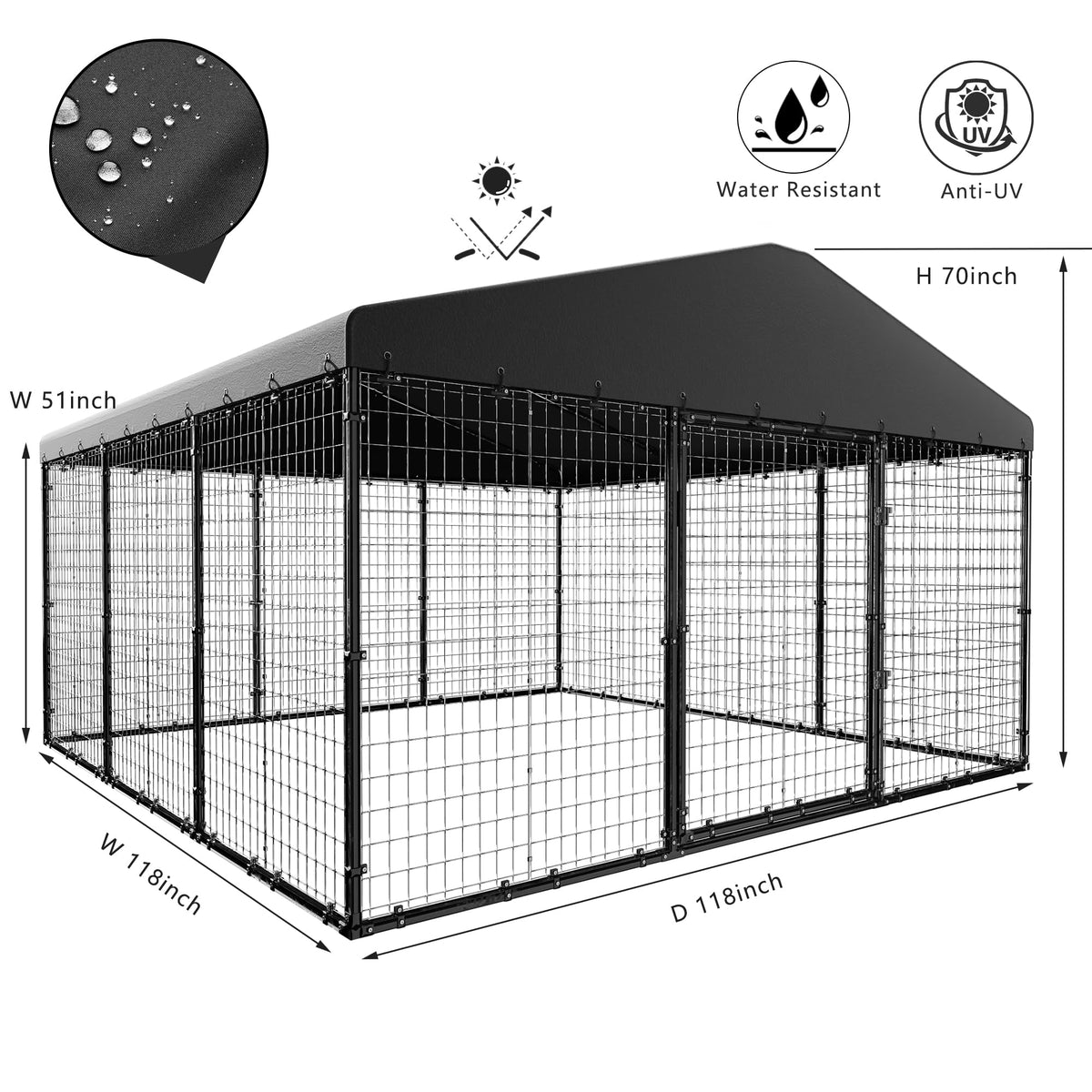 10x10x6 FT Heavy Duty Dog Kennel with Roof P646