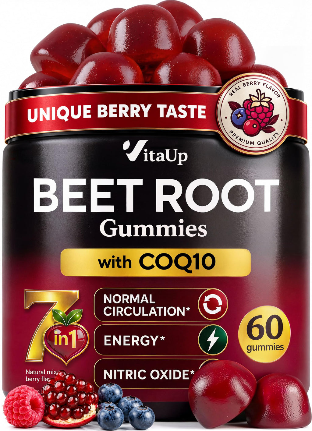 Beet Root Gummies with CoQ10, Grape Seed, Vitamin C, B12 & B3 A595869