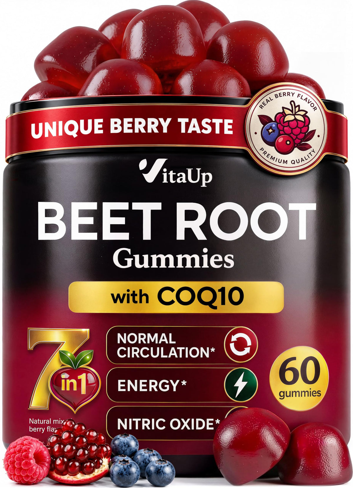 Beet Root Gummies with CoQ10, Grape Seed, Vitamin C, B12 & B3 A595869