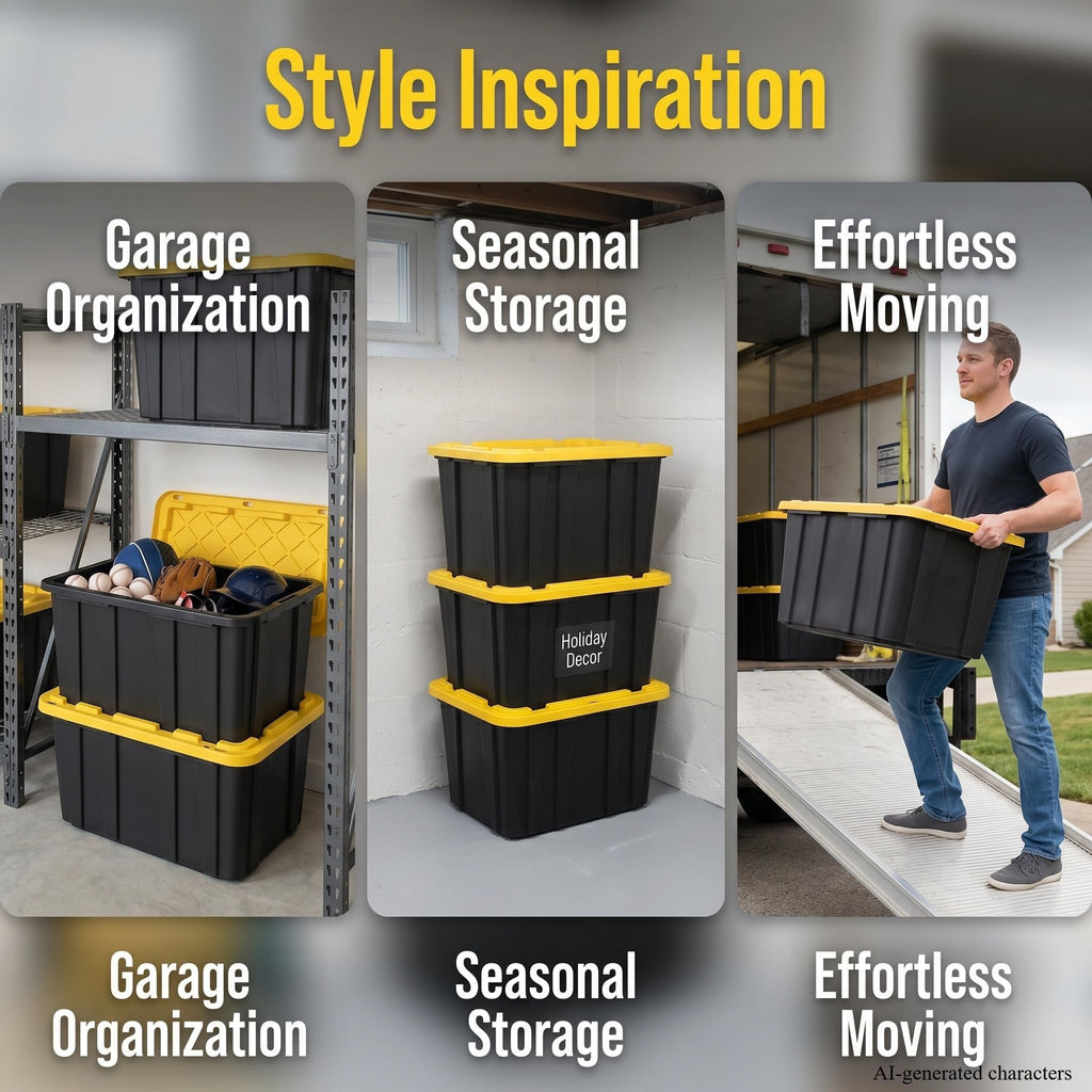 6 Pack 27 Gallon Heavy Duty Plastic Storage Bins with Lids J77187