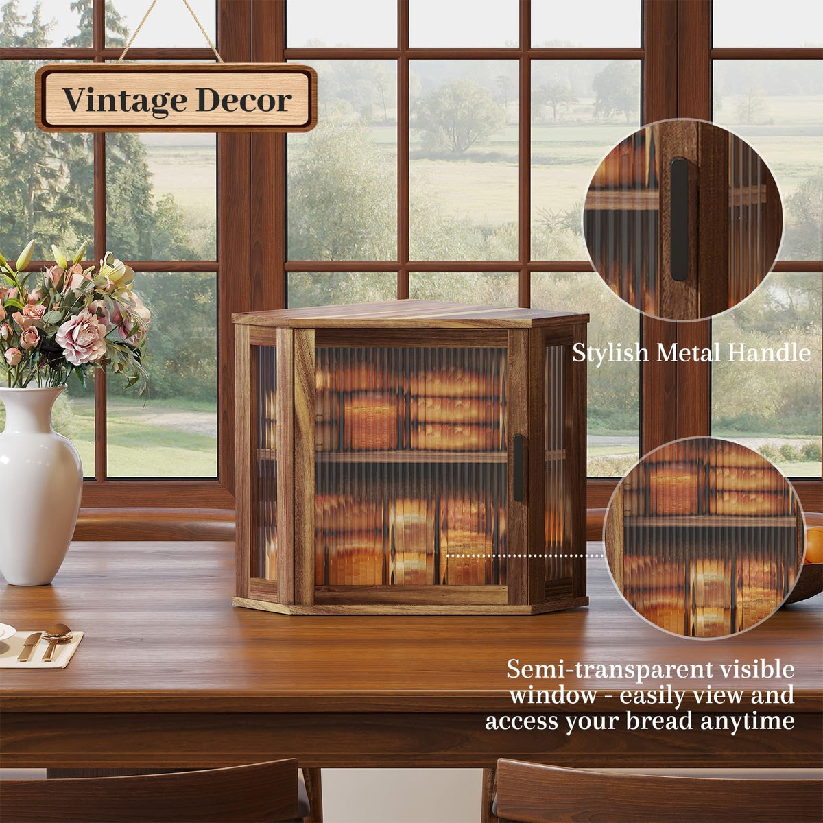 Acacia Wood Corner Bread Box R35072
