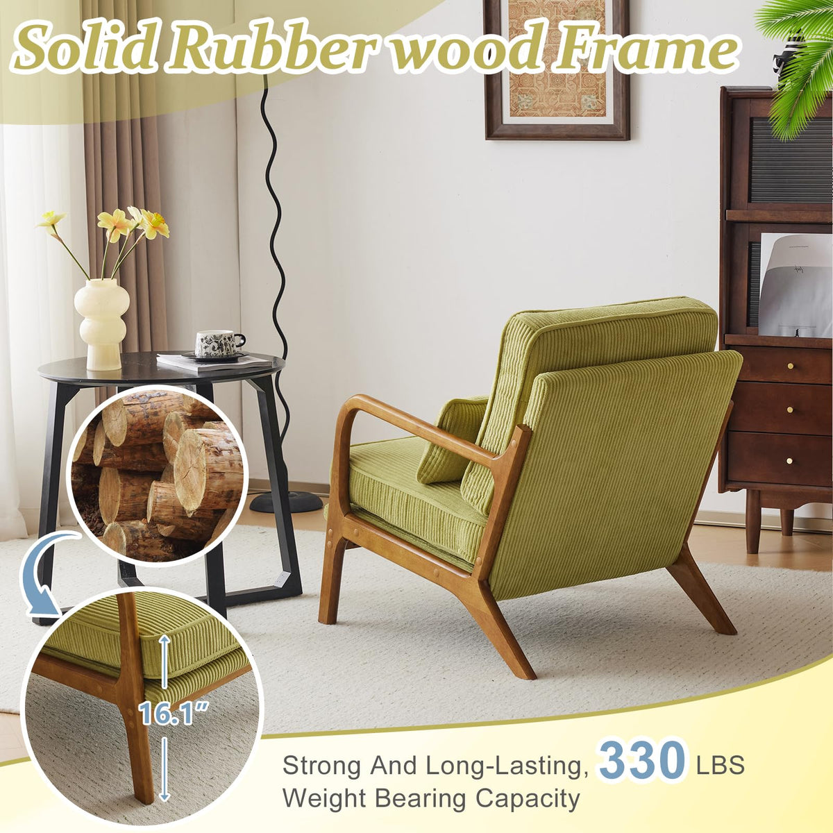 Green Corduroy Accent Chairs Set of 2 E125