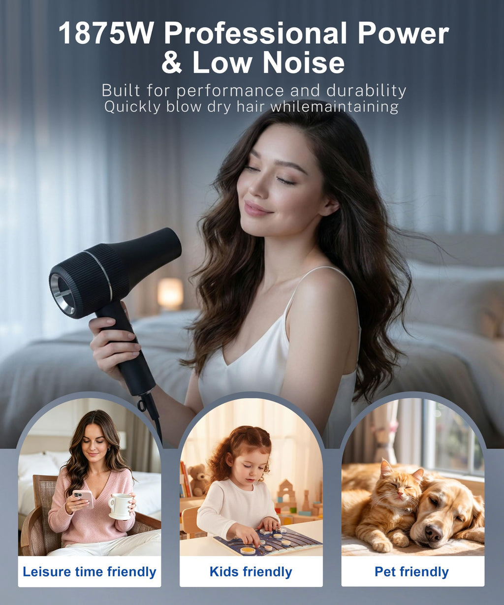 High-Speed Ionic Hair Dryer with Diffuser 1875W E7021