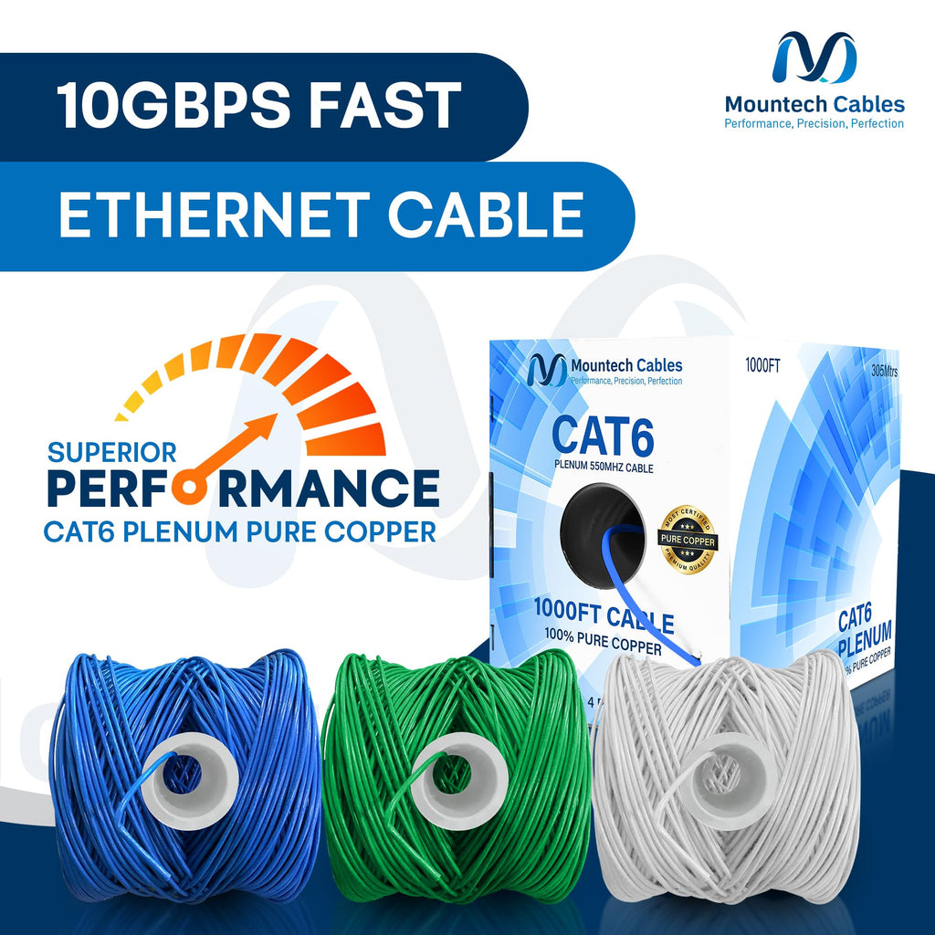 Cat6 Plenum 1000ft Pure Copper Ethernet Cable Blue E1443
