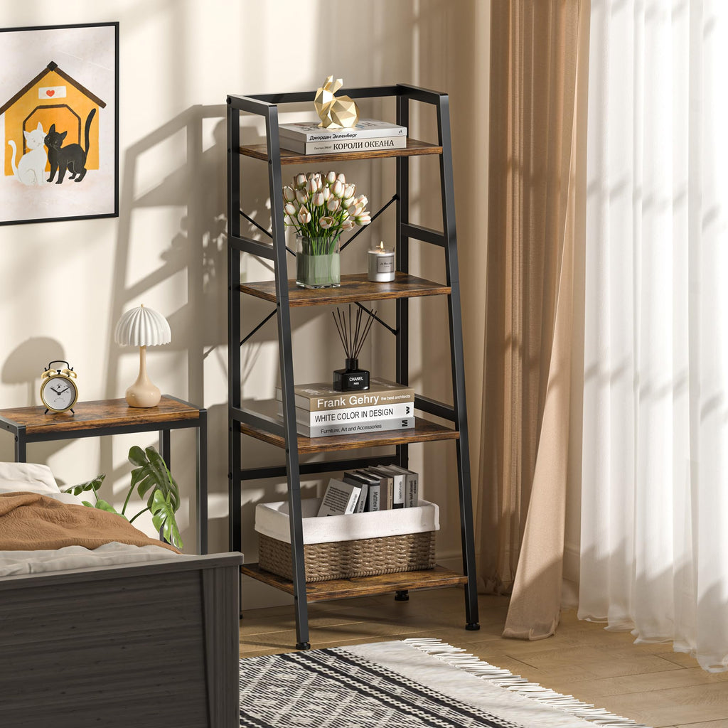 4-Tier Industrial Bookshelf with Steel Frame S366
