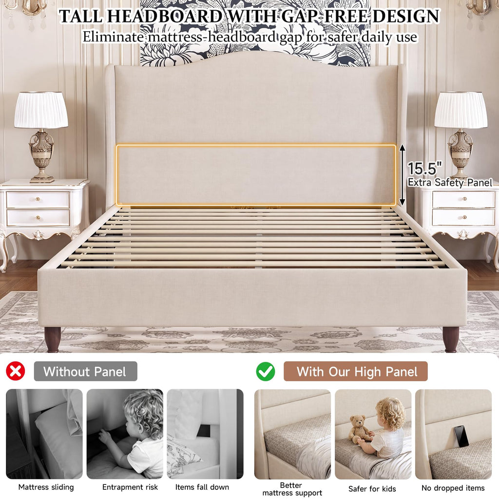 King Size Upholstered Platform Bed with Tall Headboard I11653