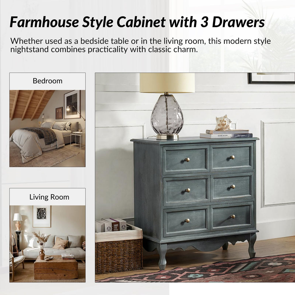 Blue 3-Drawer Nightstand with Charging Station W18264