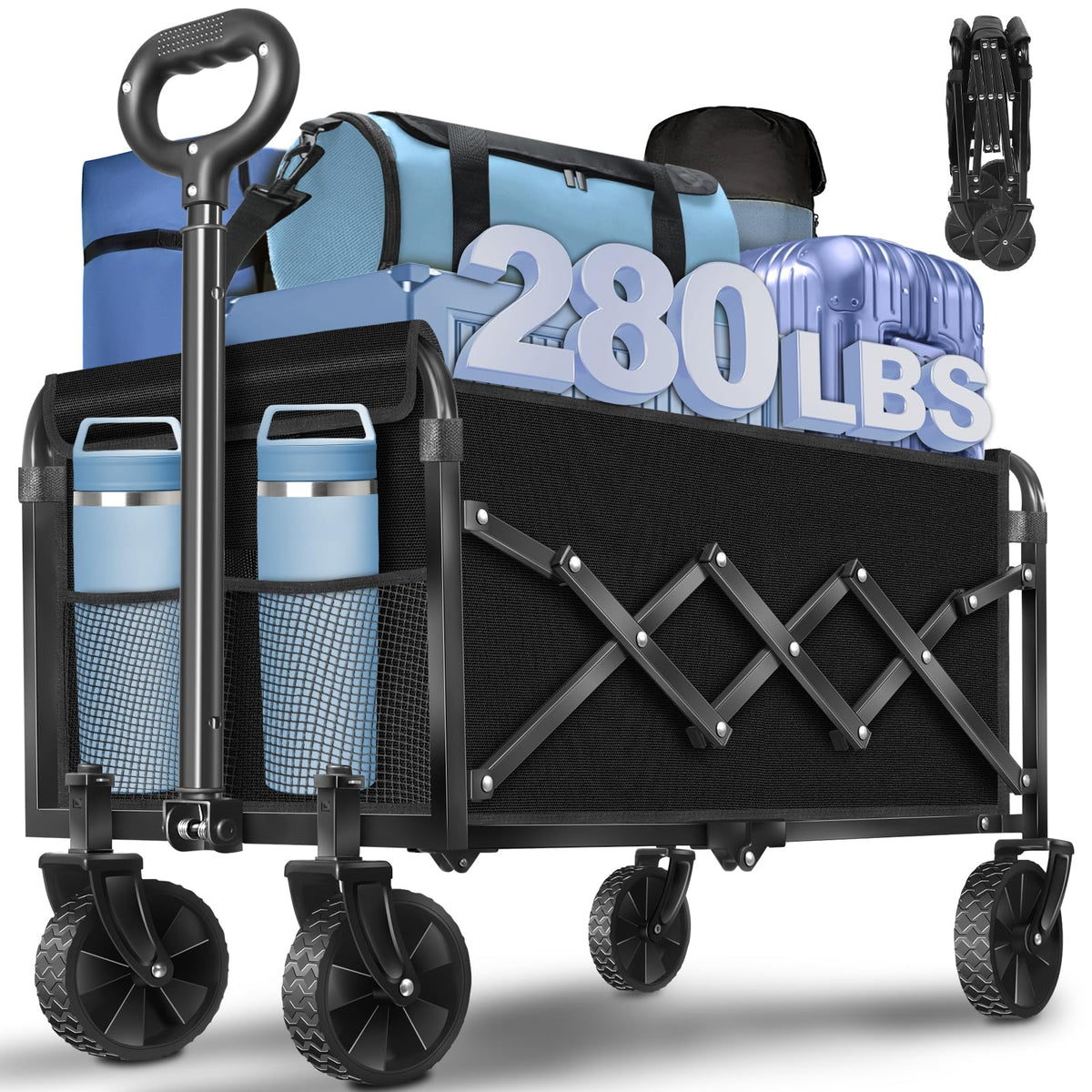 Foldable Collapsible Wagon Cart with Adjustable Handle C1389