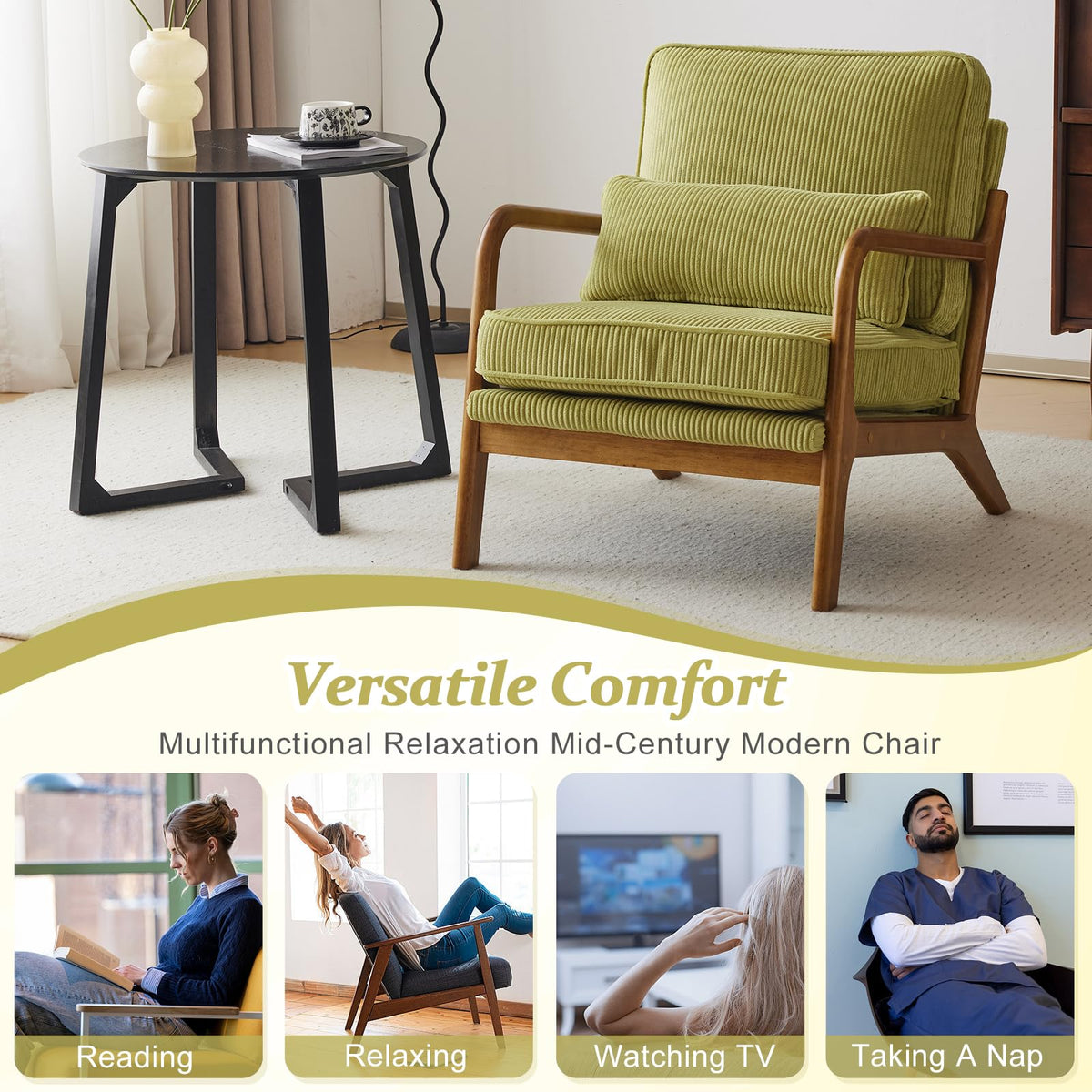 Green Corduroy Accent Chairs Set of 2 E125