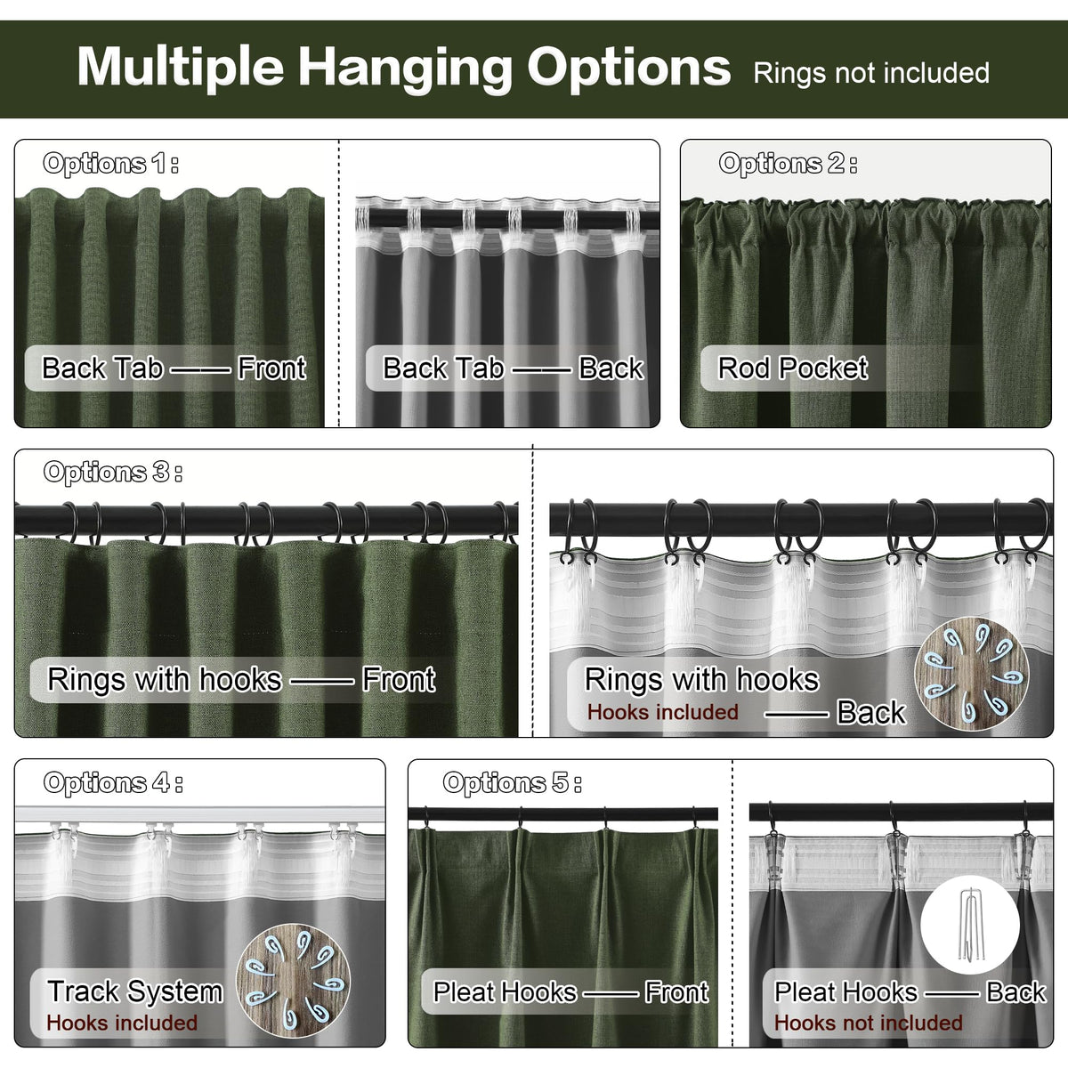 Dark Olive Green 96 Inch Blackout Curtains 2 Panels Set J18672