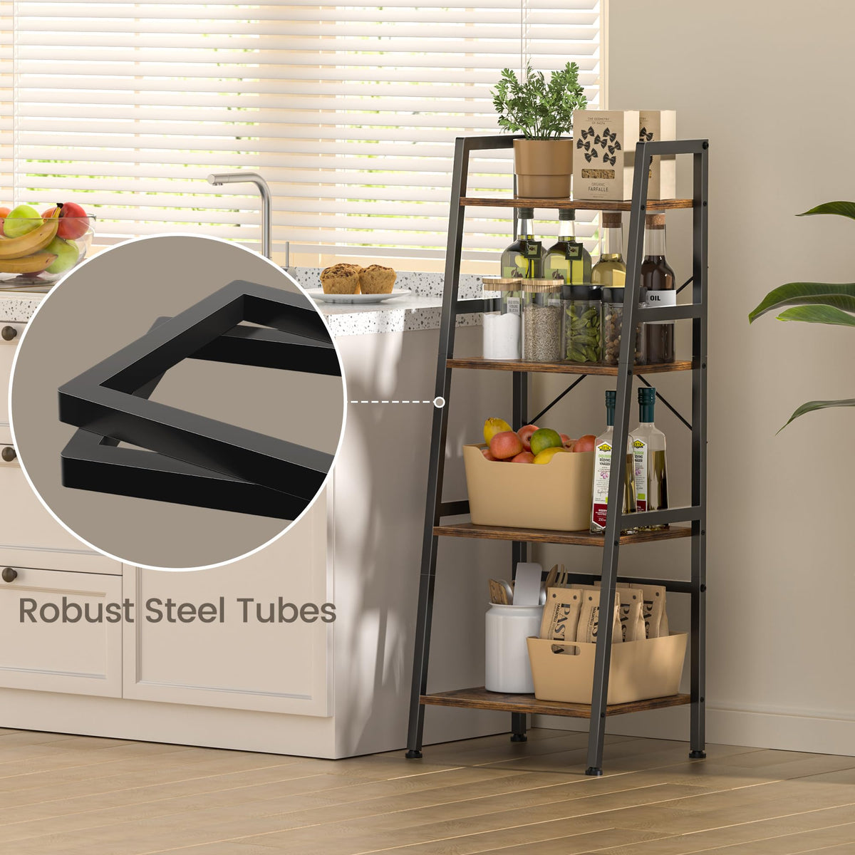 4-Tier Industrial Bookshelf with Steel Frame S366