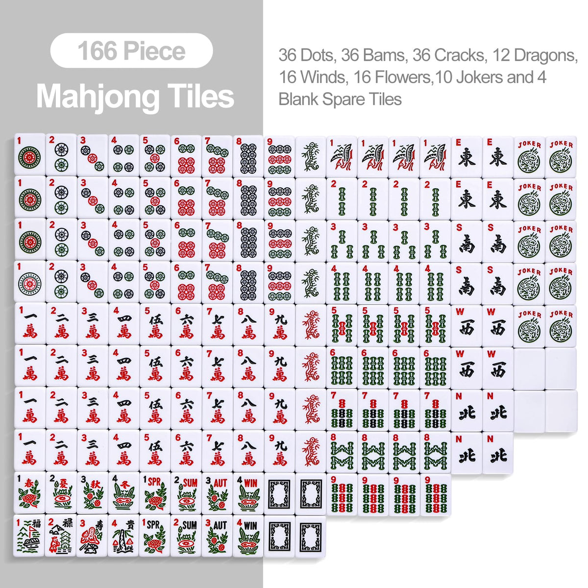 166 White Mahjong Tile Set with 4 Racks and Blue Carrying Bag M385747