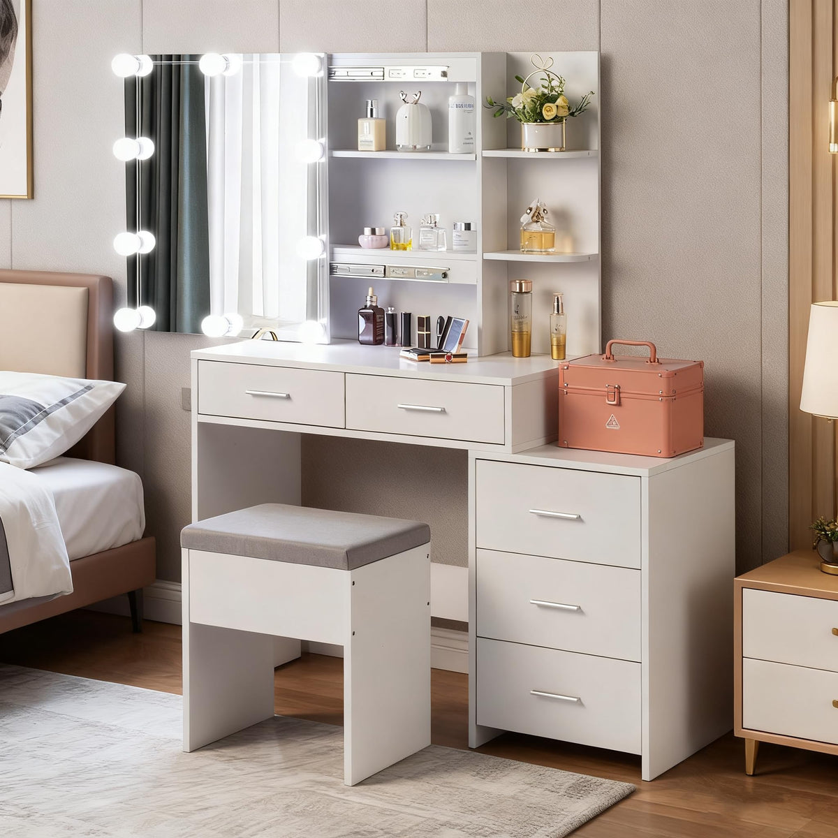 White Vanity Desk with Sliding Mirror U95198