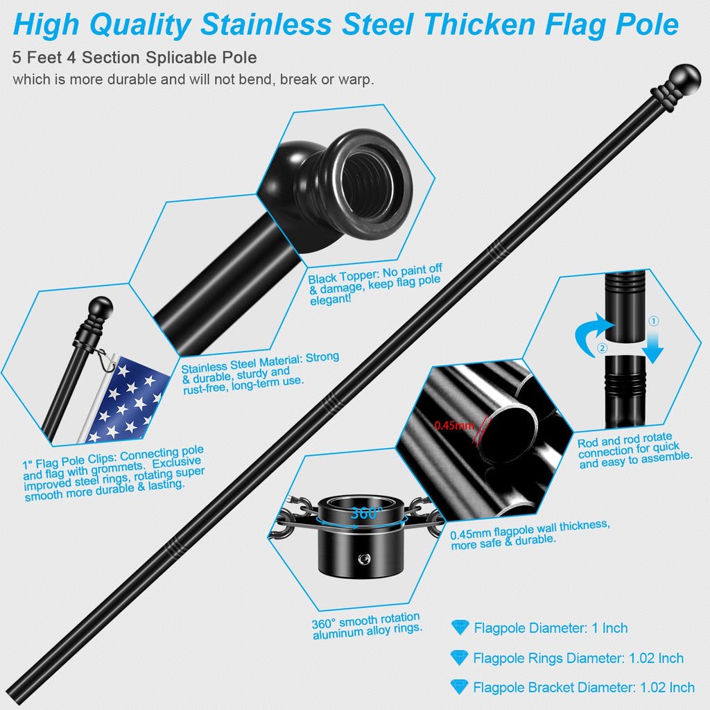 5 FT Stainless Steel Flag Pole Kit with Holder Bracket T1720