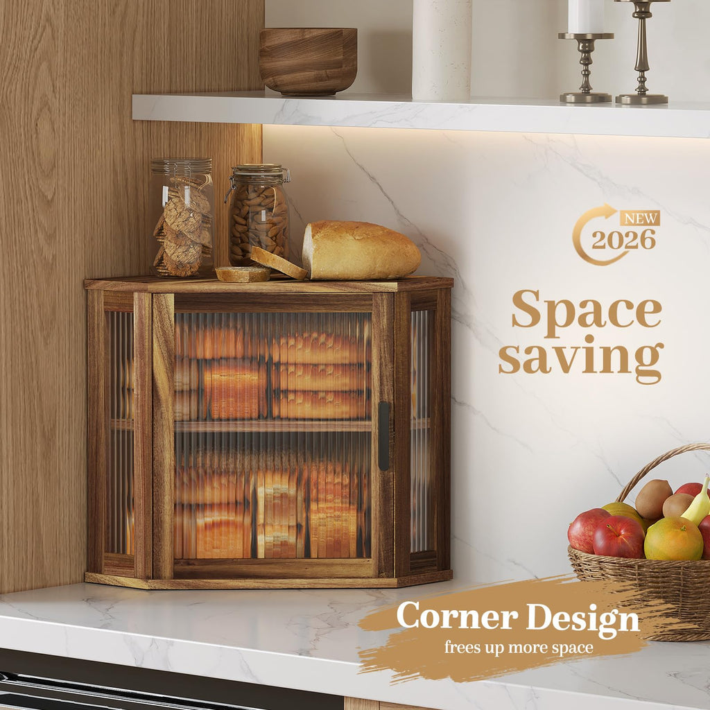 Acacia Wood Corner Bread Box R35072