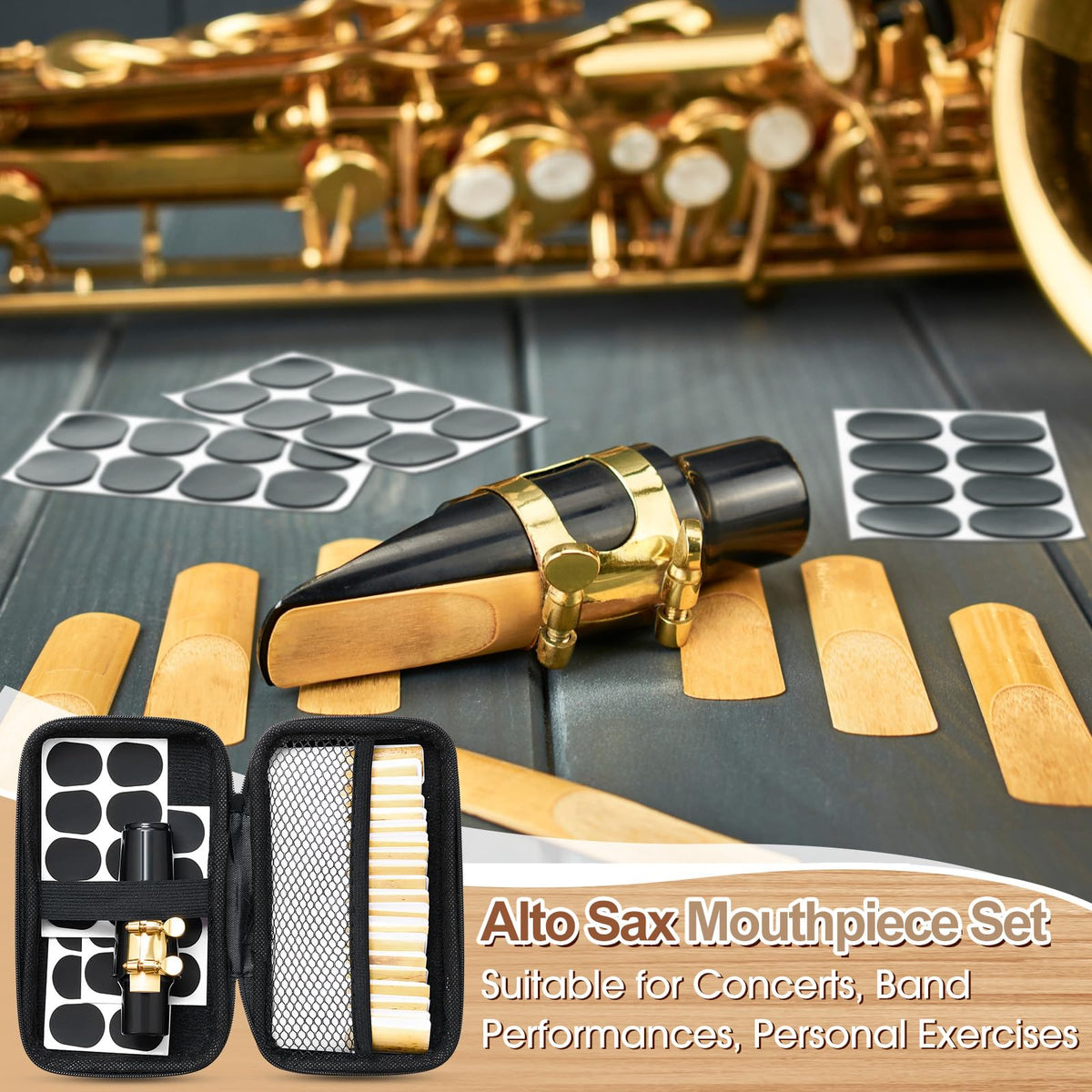 49 Pcs Alto Saxophone Replacement Kit with Mouthpiece Reeds Storage Case P376471