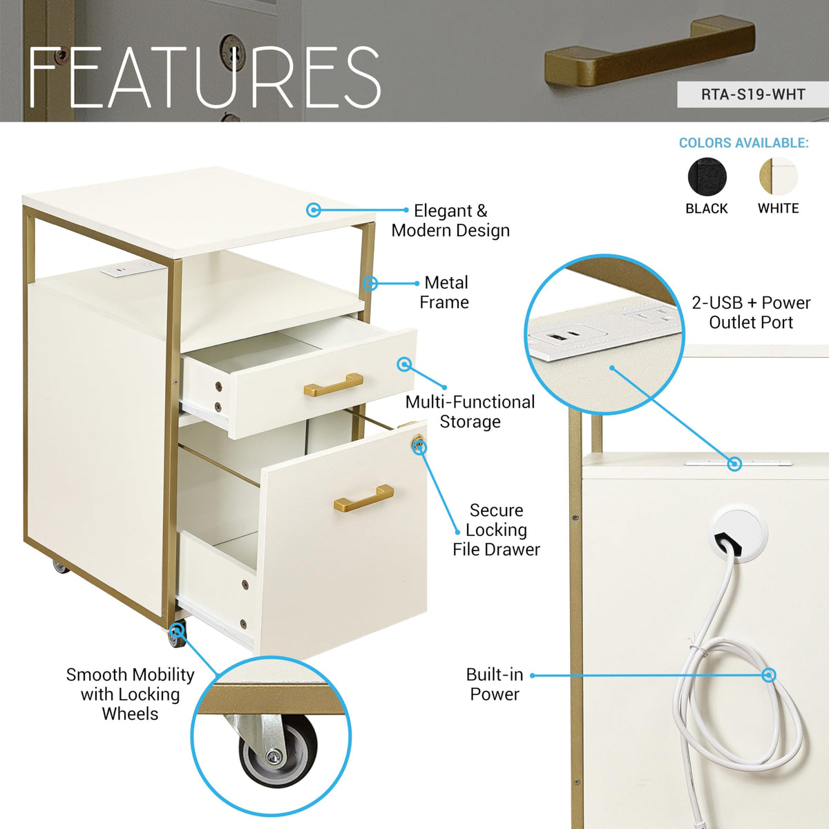 2 Drawer Rolling File Cabinet with Lock Q6371