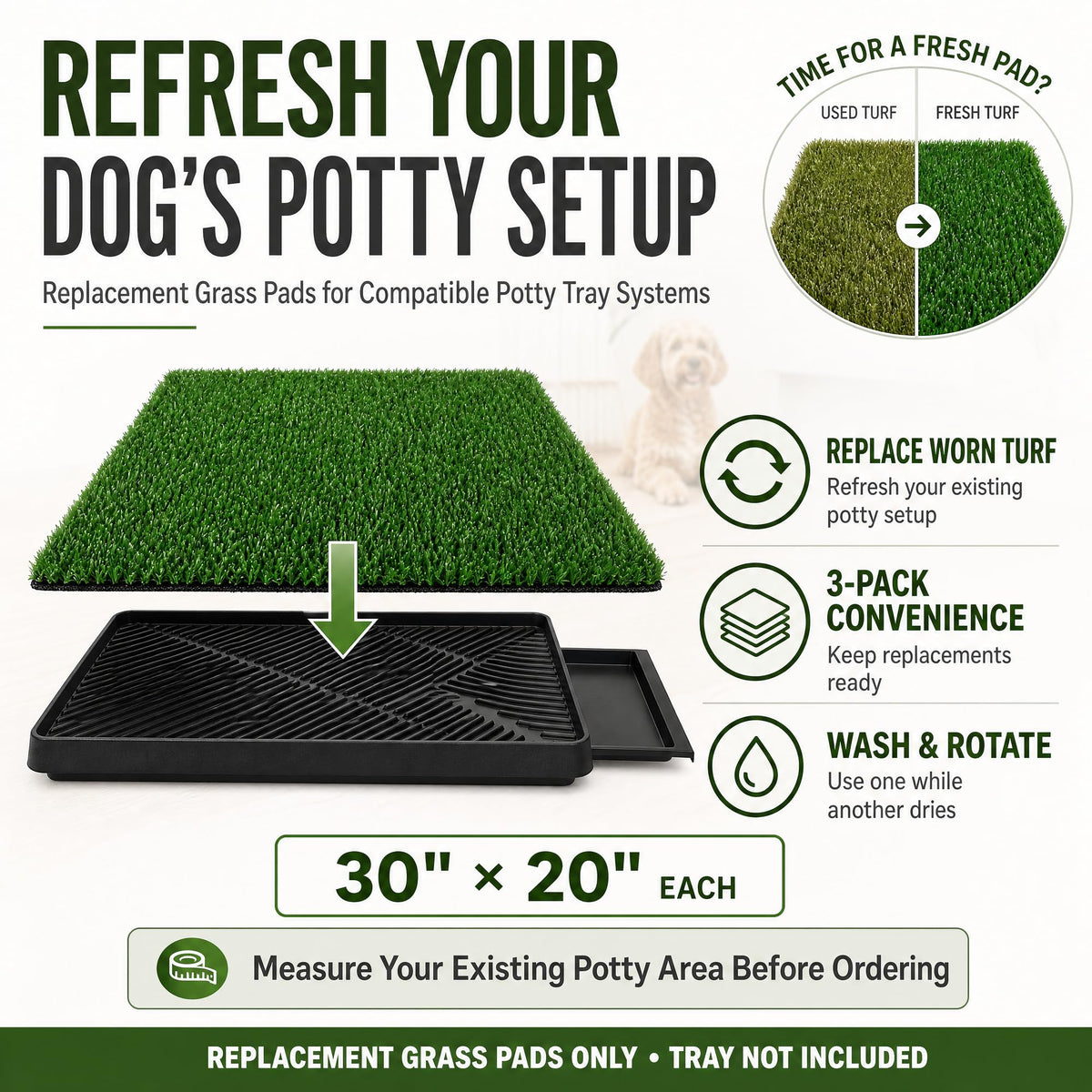 Dog Potty Grass Pads 2 Pack 30 x 20 in Replacement Turf G926320