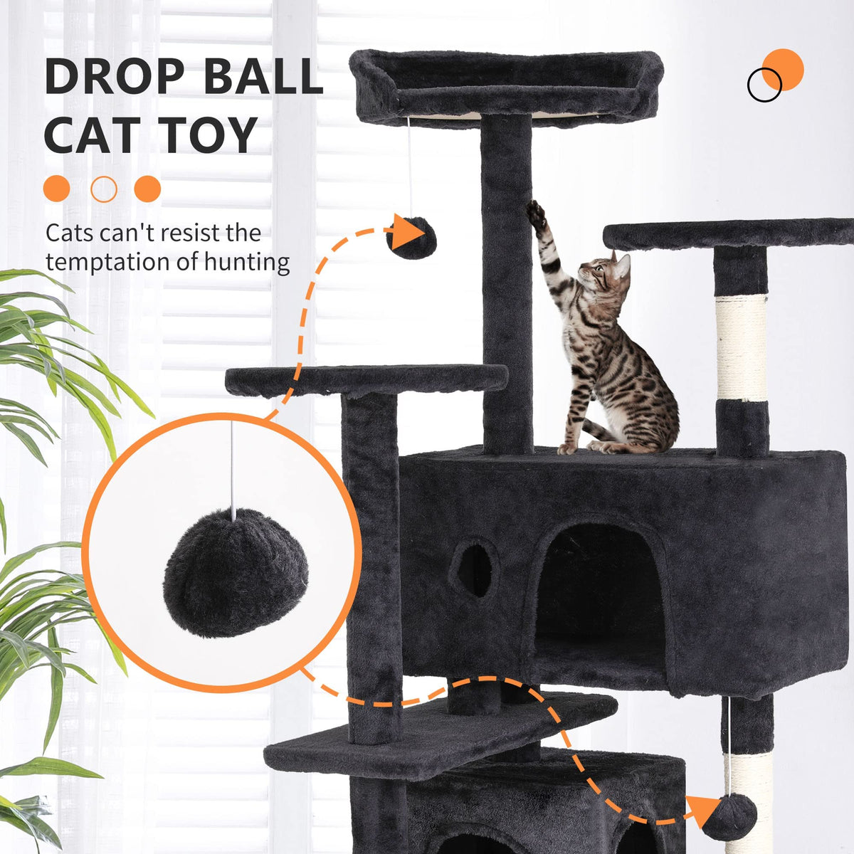 70 Inch Multi-Level Cat Tree with Scratching Post, Condo, Plush Perch P166090